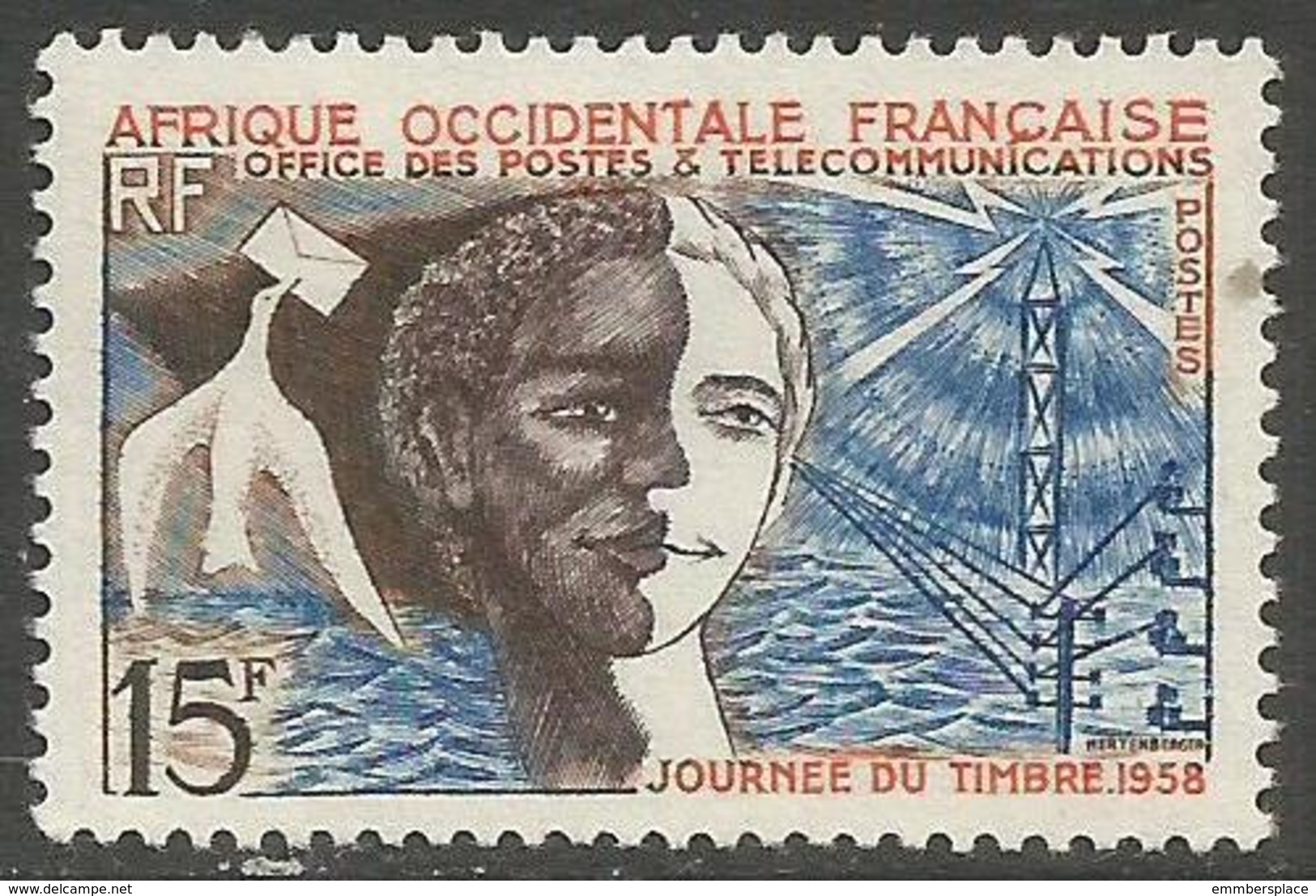 French West Africa - 1958 Stamp Day  MNH **   Mi 87   Sc 76 - Unused Stamps