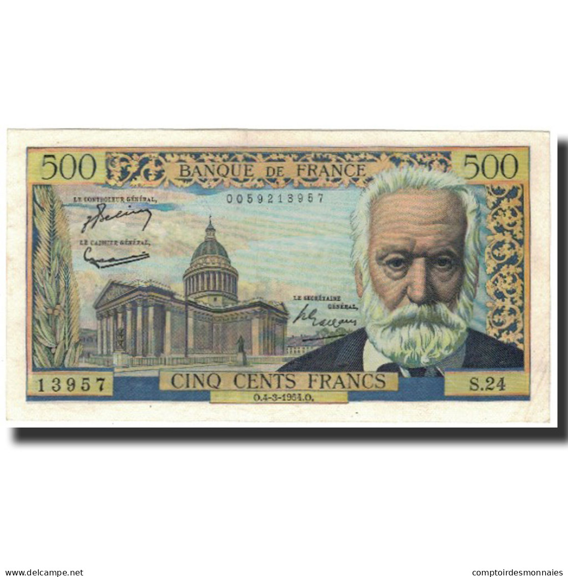 France, 500 Francs, 500 F 1954-1958 ''Victor Hugo'', 1954-03-04, SUP - 500 F 1954-1958 ''Victor Hugo''