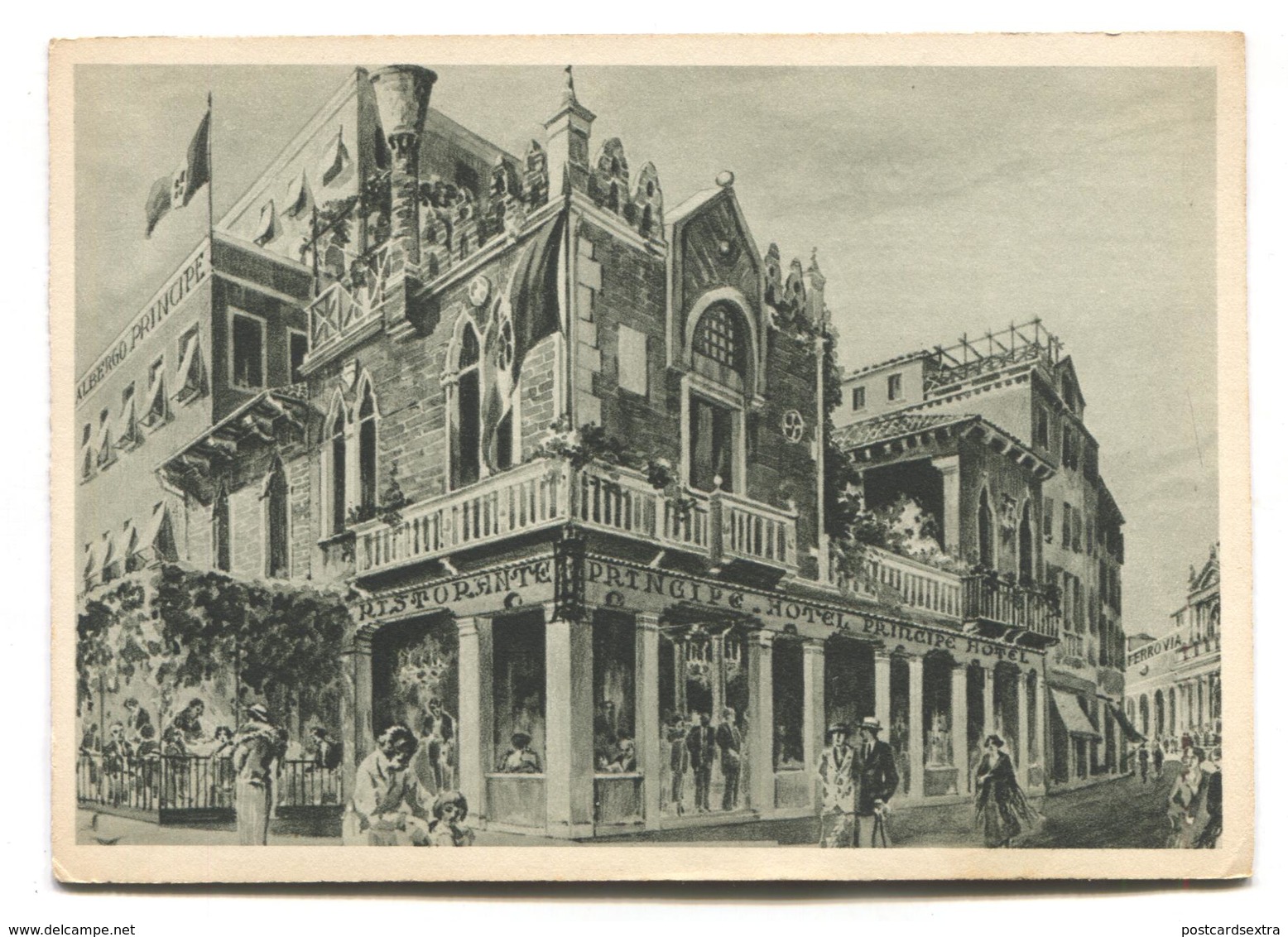 Venezia / Venice - Albergo Ristorante Hotel Principe, Canal Grande - Old Modern-size Advertising Postcard - Venezia (Venice)