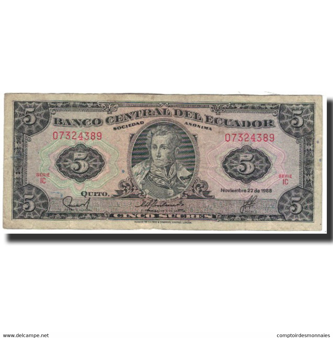 Billet, Équateur, 5 Sucres, 1988-11-22, KM:113d, B+ - Ecuador