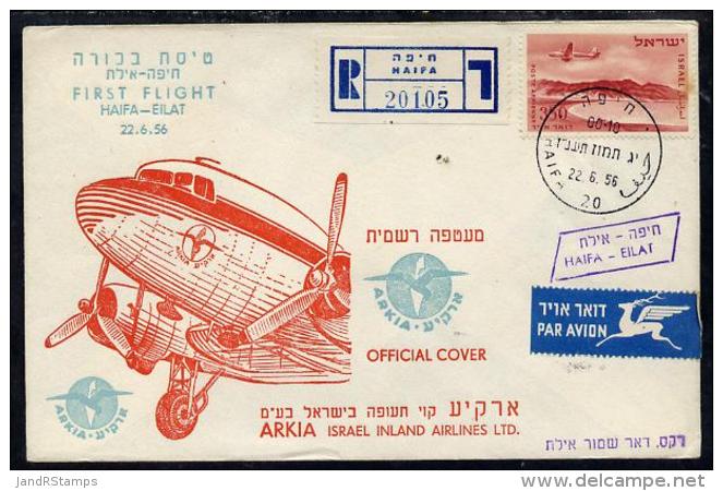 8989 (airplanes, Aviation) Israel 1955 Arkia First Flight Reg Cover Haifa To Eilat, Bearing Air Stamp With Various - Vliegtuigen