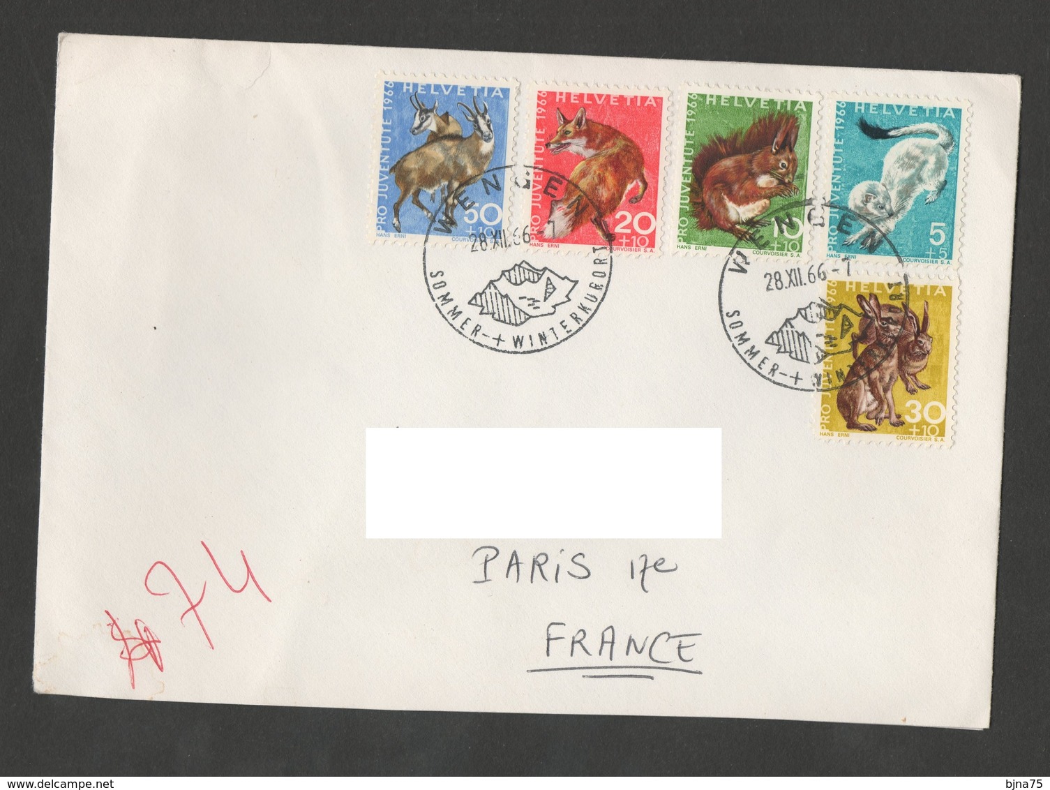 SUISSE 1966 Pro Juventute N° YT 778 779 780 781 782 / Faune Animals / Ecureuil Renard Lièvres / WENGEN - Usados