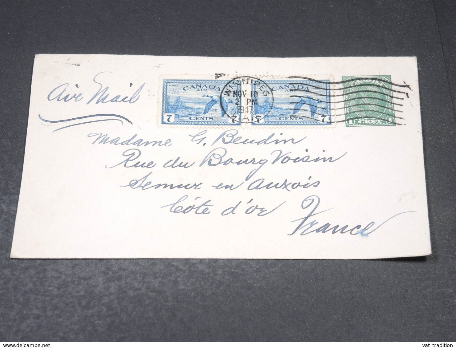 CANADA -  Entier Postal + Complément De Winnipeg Pour La France En 1947 - L 19349 - 1903-1954 De Koningen