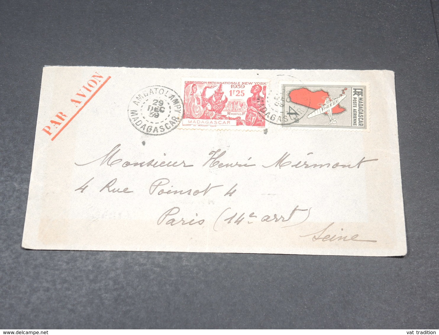 MADAGASCAR - Enveloppe De Ambatolampy Pour La France En 1939 , Affranchissement Plaisant - L 19384 - Lettres & Documents