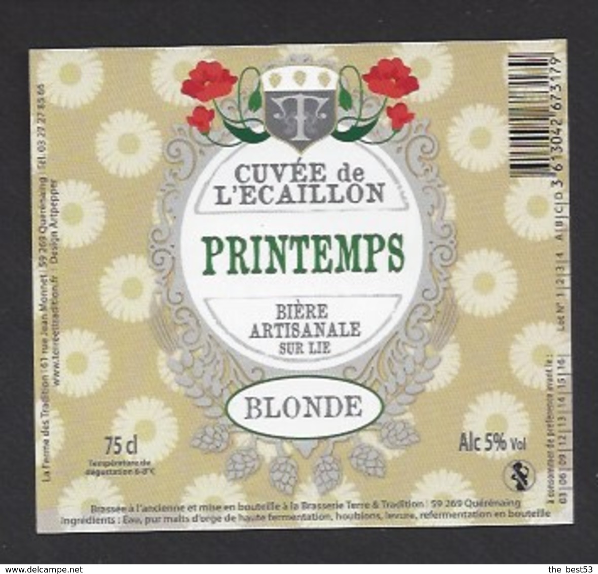 Etiquette De Bière Blonde  -  Printemps   -  Brasserie Terre Et  Tradition  à  Quérénaing  (59) - Bière