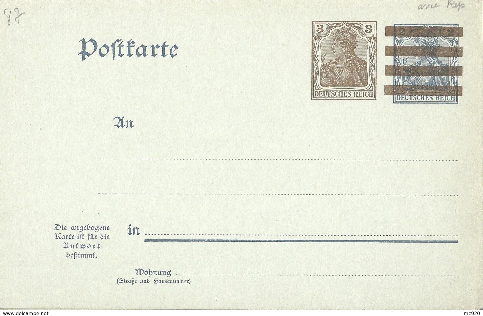 Allemagne Deutsches Reich Entier Postal, Ganzsachen Carte Postale Réponse Payée Postkarte Imprimé - Sonstige & Ohne Zuordnung