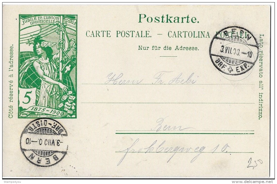 117 - 79 - Entier Postal UPU Avec Cachets à Date Bern 1900 - Postwaardestukken