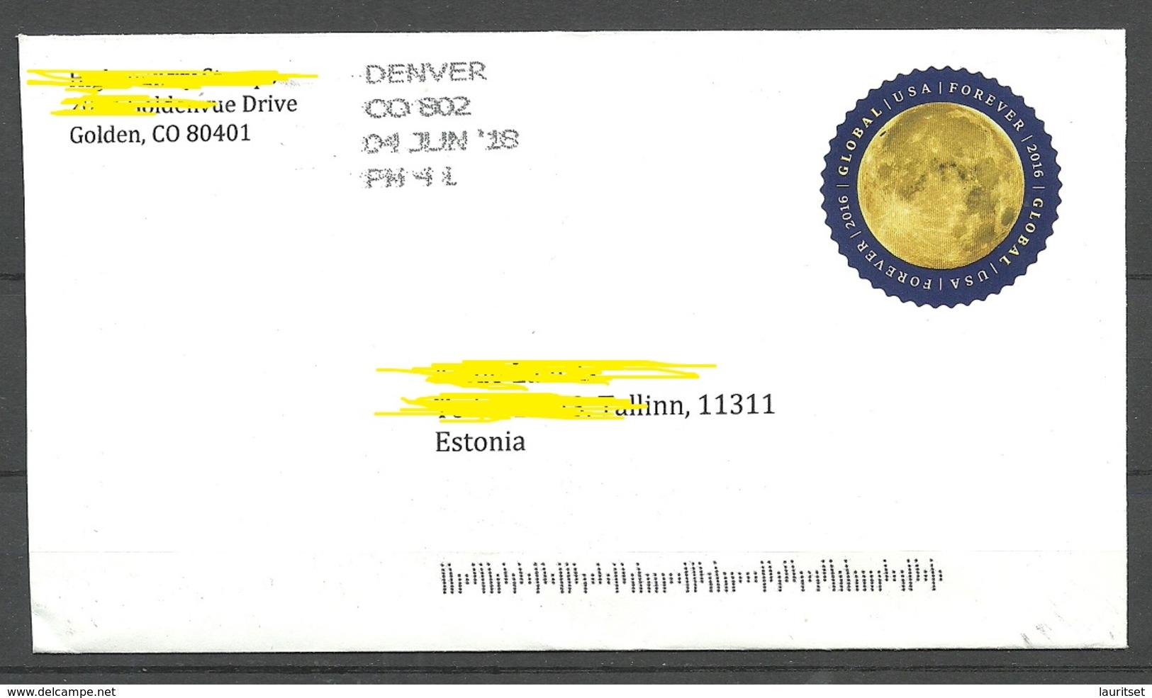 USA 2018 Cover From Denver To Estonia - Brieven En Documenten