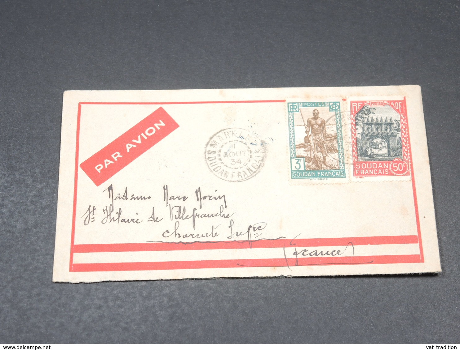 SOUDAN - Enveloppe Par Avion Pour La France Via Dakar En 1934 , Affranchissement Recto Et Verso - L 19403 - Storia Postale