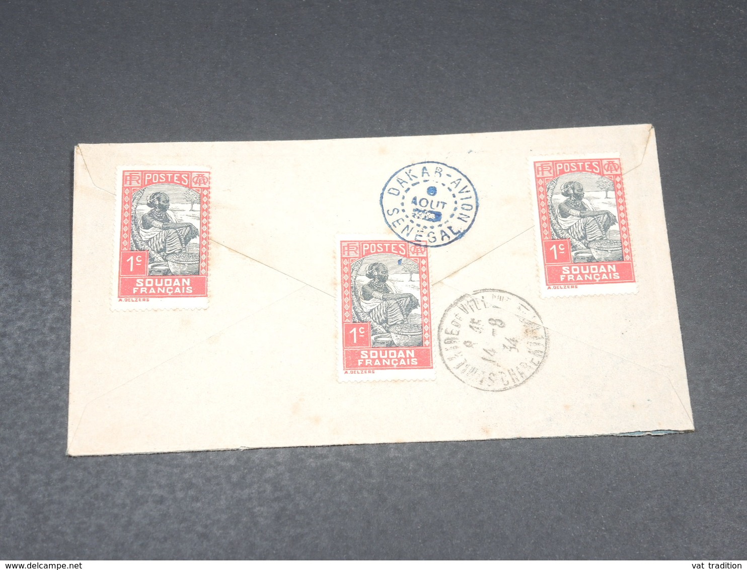 SOUDAN - Enveloppe Par Avion Pour La France Via Dakar En 1934 , Affranchissement Recto Et Verso - L 19403 - Lettres & Documents