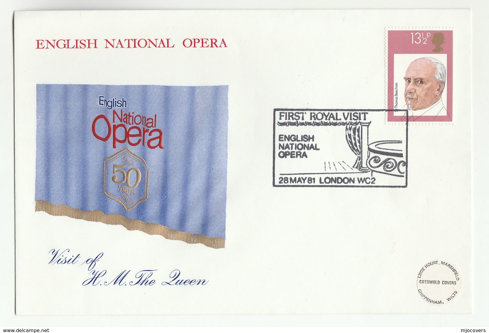 1984  ENGLISH NATIONAL OPERA  - VISIT Of HM QUEEN  Royalty Beecham Stamps COVER GB Music Event - Music