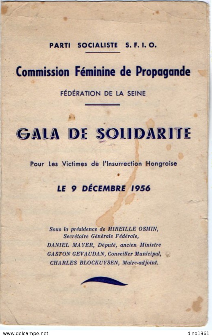 VP12.317 - 1956 - Programme Parti Socialiste S.F.I.O - Gala De Solidarité Pour Les Victimes De L'Insurrection Hongroise - Programmi