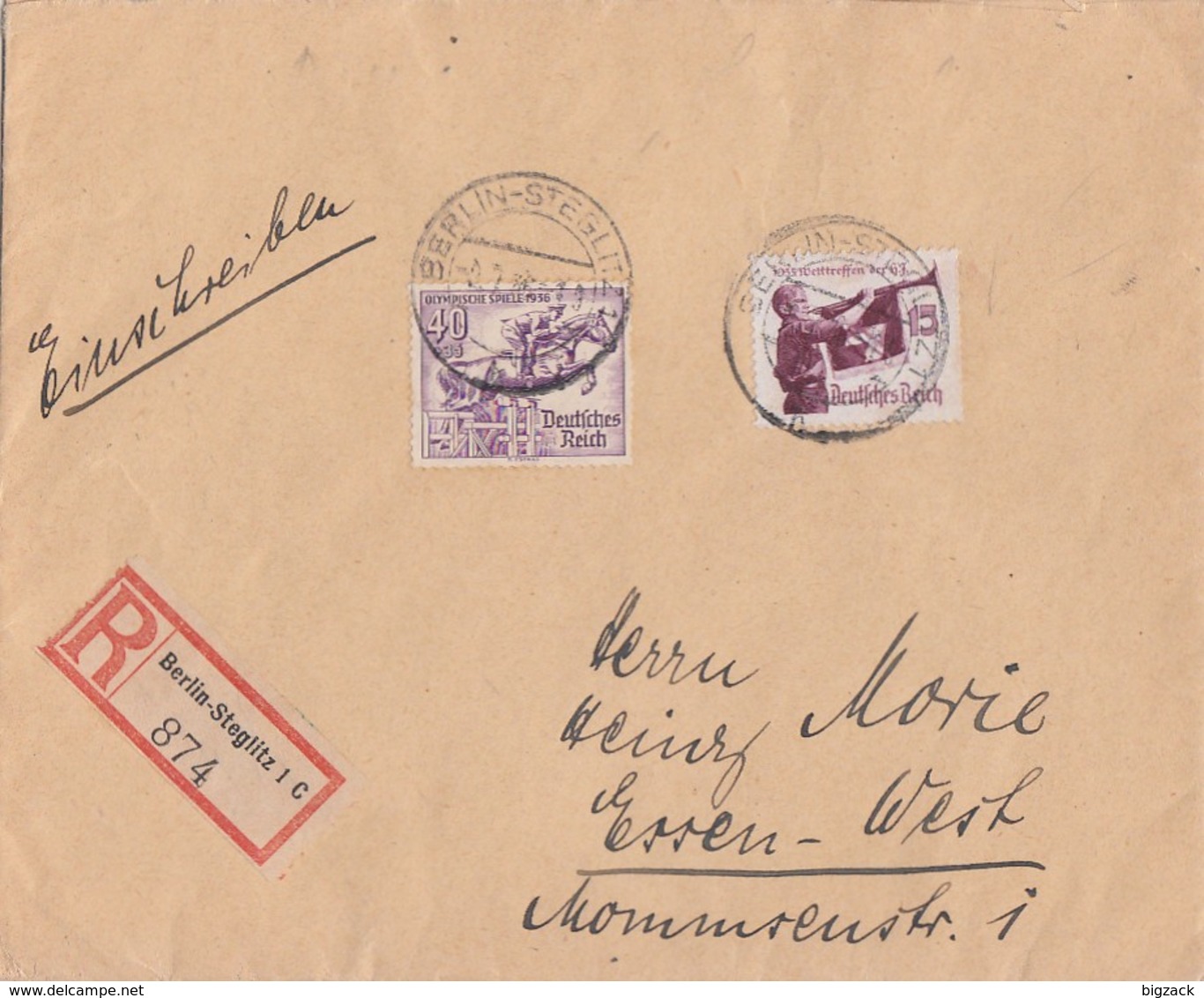 DR R-Brief Mif Minr.585,616 Berlin-Steglitz 2.7.36 Gel. Nach Essen - Briefe U. Dokumente