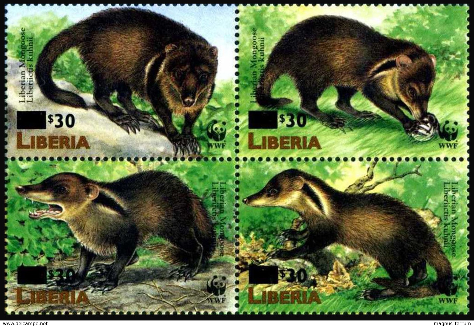 1998 Liberia, Mongoose, WWF, Overprint, 4 Stamps, MNH - Unused Stamps
