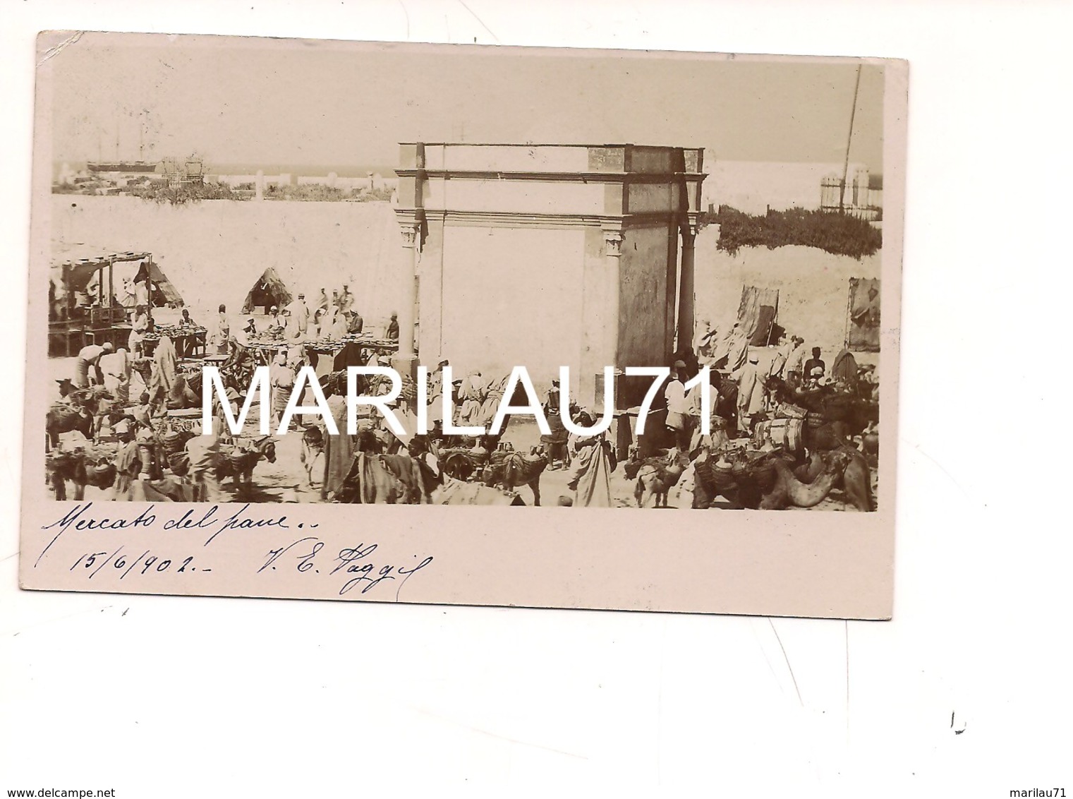 M6029 COLONIE LIBIA TRIPOLI MERCATO PANE 1902 Fotocartolina Viaggiata - Libia