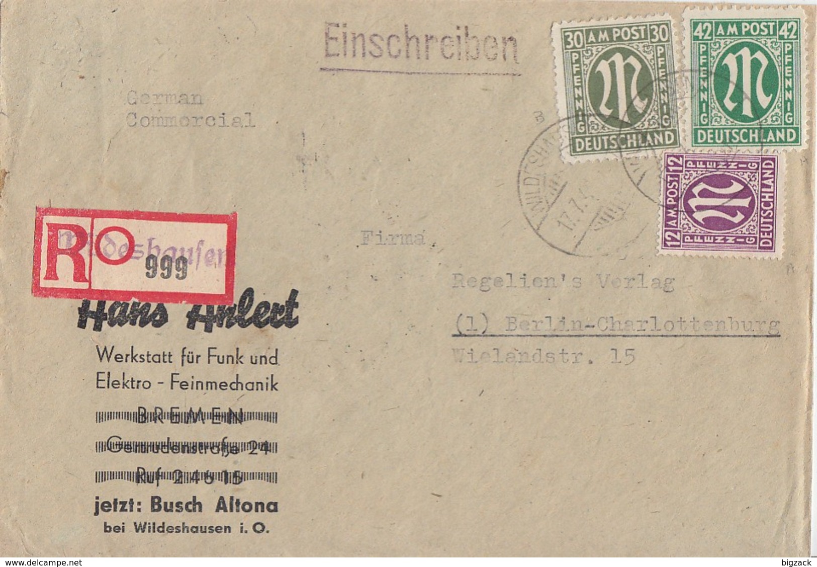 AM-Post R-Brief Mif Minr.15,29,31 Wildeshausen 17.7.46 - Sonstige & Ohne Zuordnung