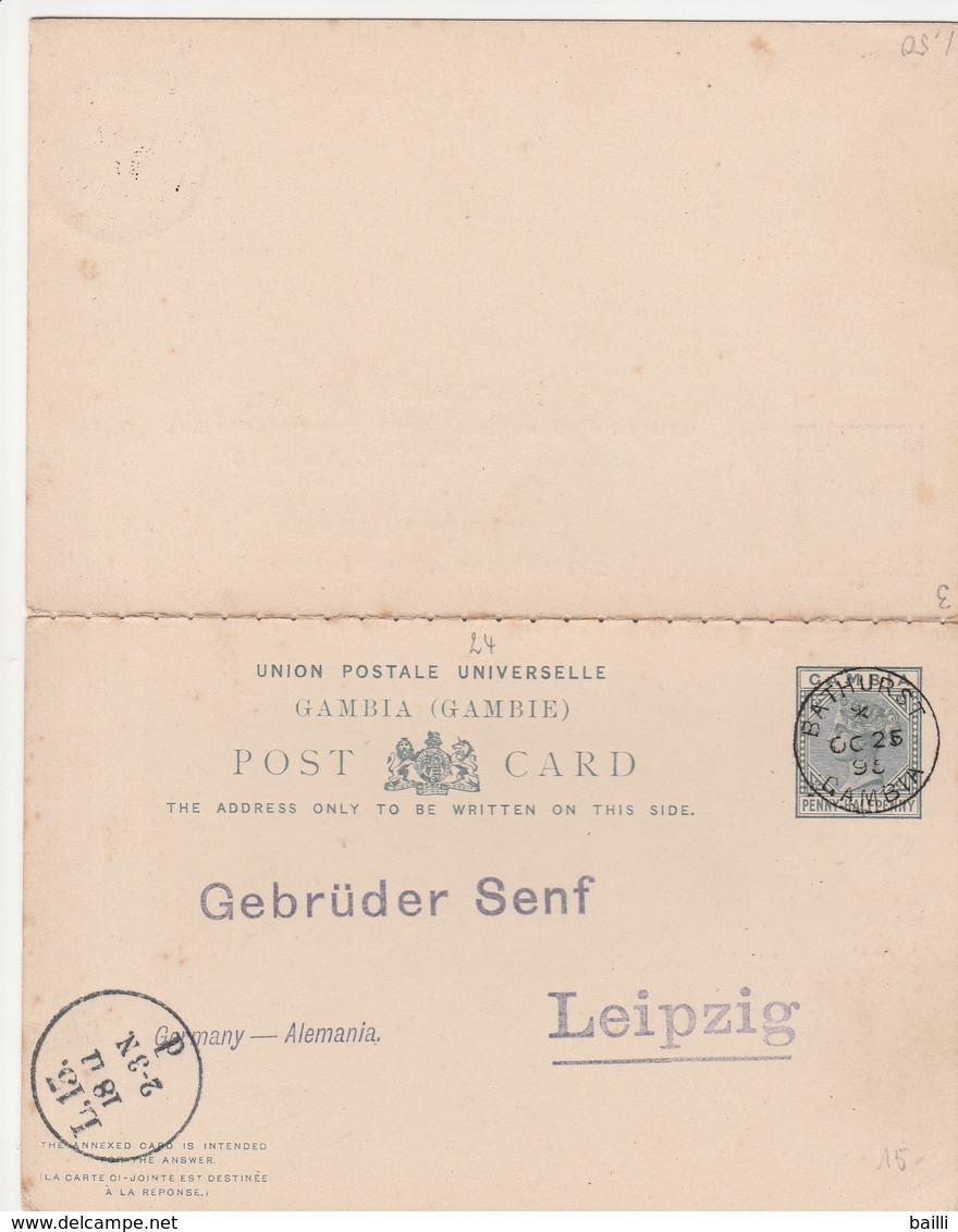 Gambie Entier Postal Double Pour L'Allemagne 1895 - Gambie (...-1964)