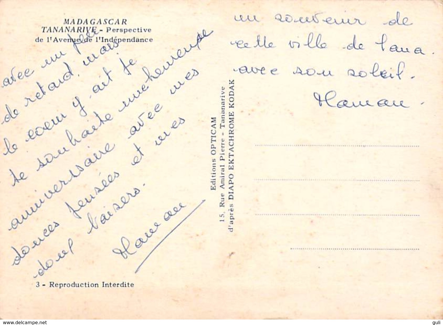 Afrique > Madagascar TANANARIVE Perspective De L'Avenue De L'Indépendance  (Auto Voiture)(Editions Opticam 3 )*PRIX FIXE - Madagascar