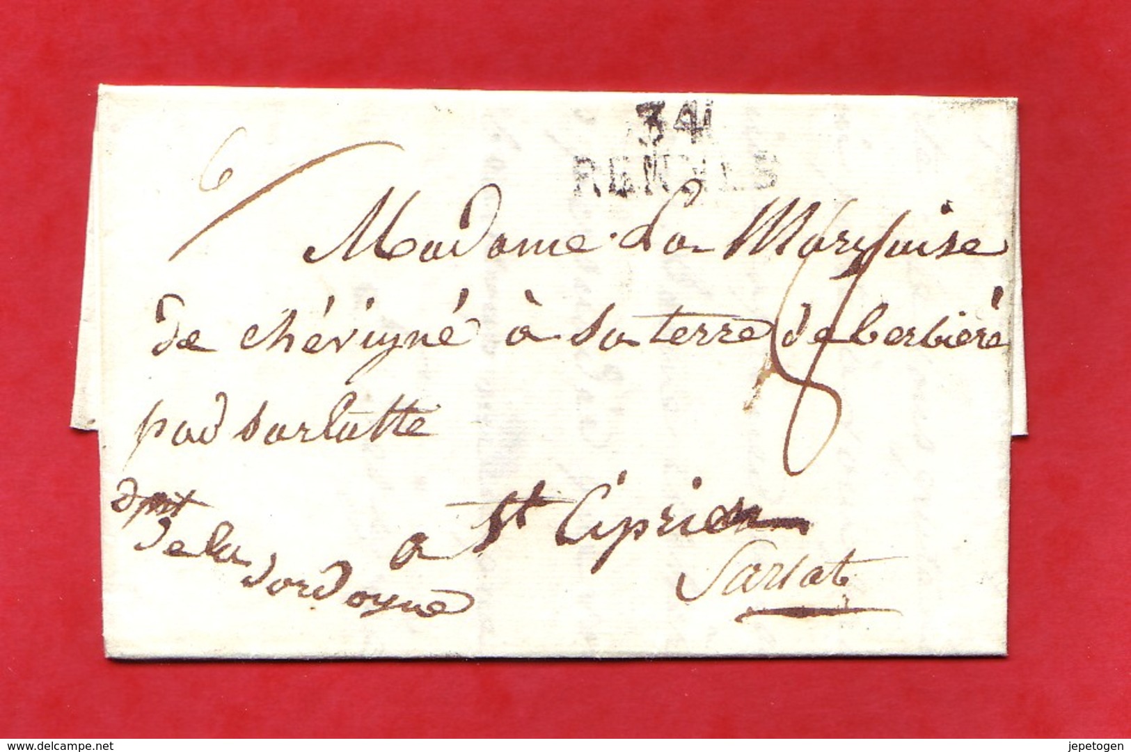Ille Et Vilaine 34 RENNES 29x12 Lettre Sans Date Pour St Cyprien Dordogne Taxe Manuscrite De 8 Décimes - 1801-1848: Vorläufer XIX