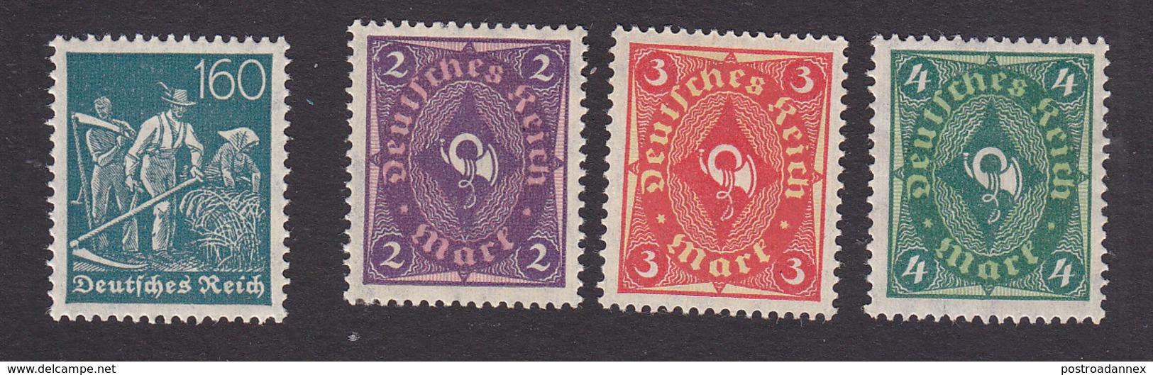 Germany, Scott #149-152, Mint Hinged, Farmers, Post Horn, Issued 1921 - Neufs