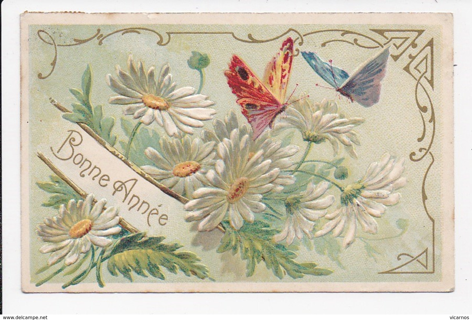 CPA GAUFREE Bonne Année Marguerites Et Papillons - Nouvel An