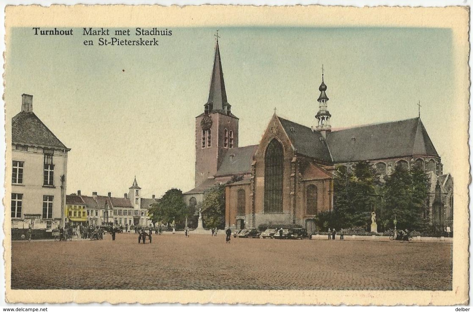 8Eb-666:  TURNHOUT Markt Met Stadhuis En St.Pieterskerk+ Auto's... 1950 - Turnhout