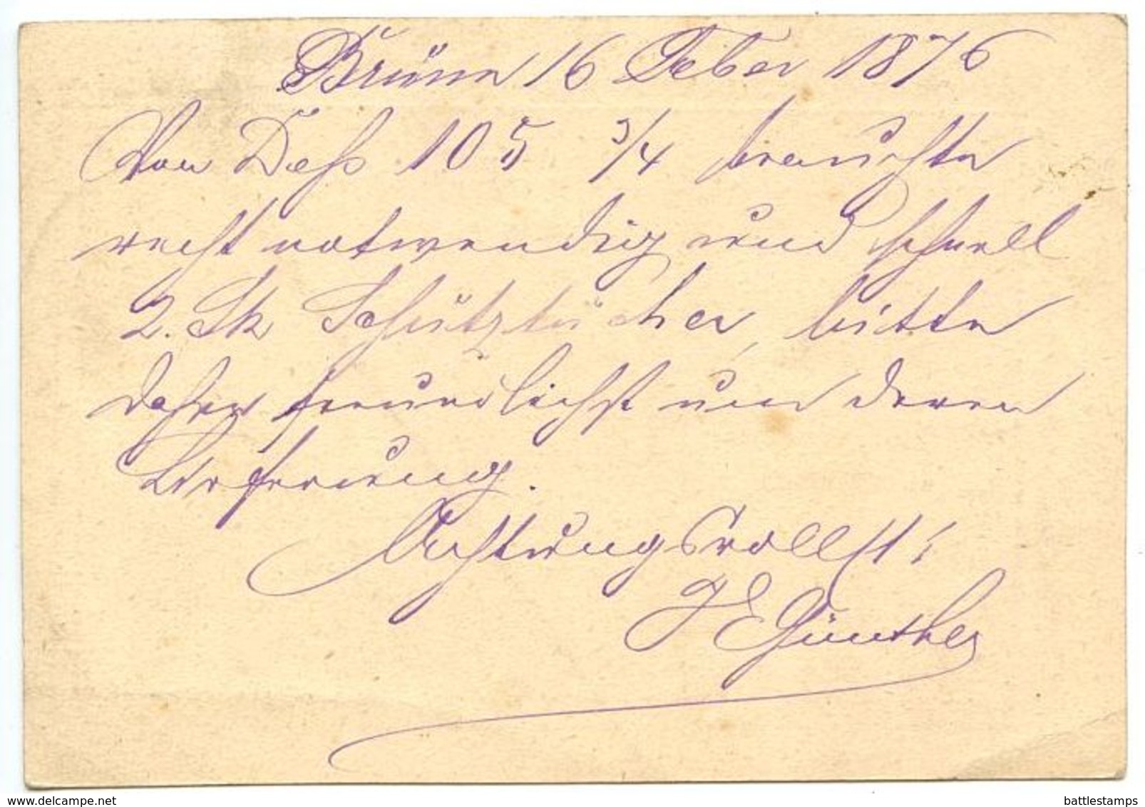 Austria 1876 2kr Franz Josef Postal Card Brünn (Brno) To Schneeberg - Postcards