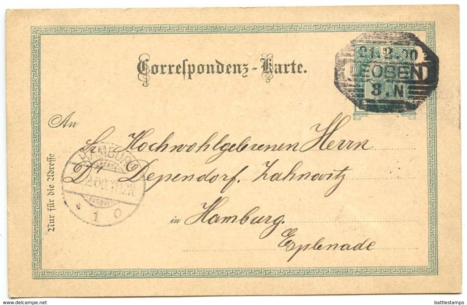 Austria 1900 5h Franz Josef Postal Card Leoben To Hamburg Germany - Cartoline