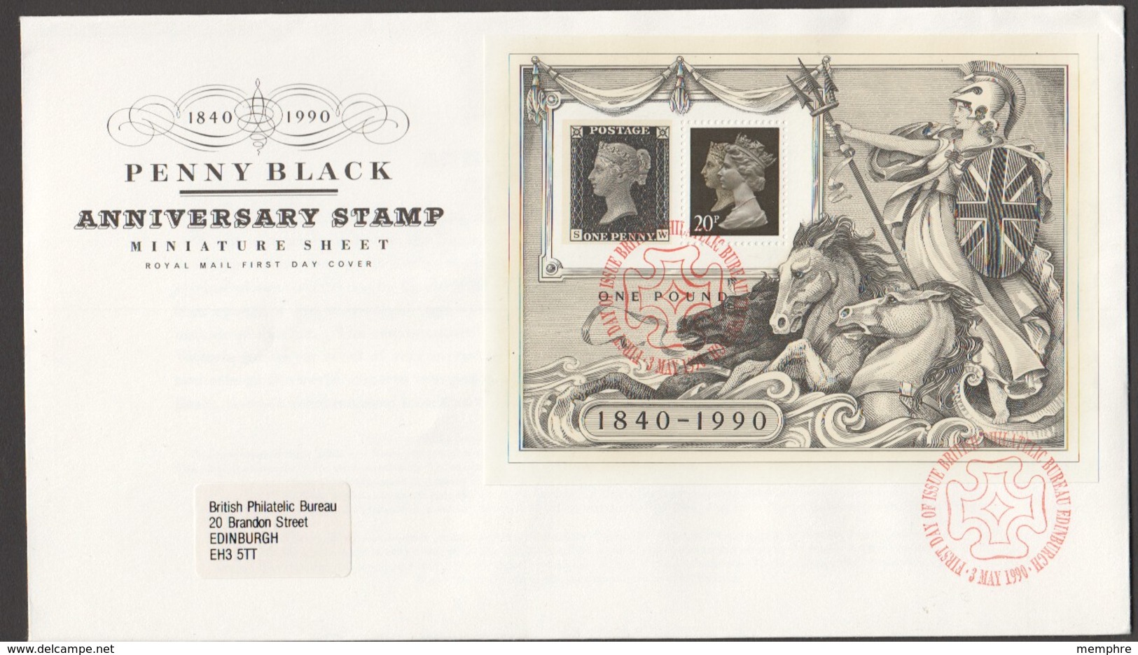 1990 Penny Black Miniature Sheet   RM FDC   City Of London  Special Red Handstamp - 1981-1990 Decimal Issues
