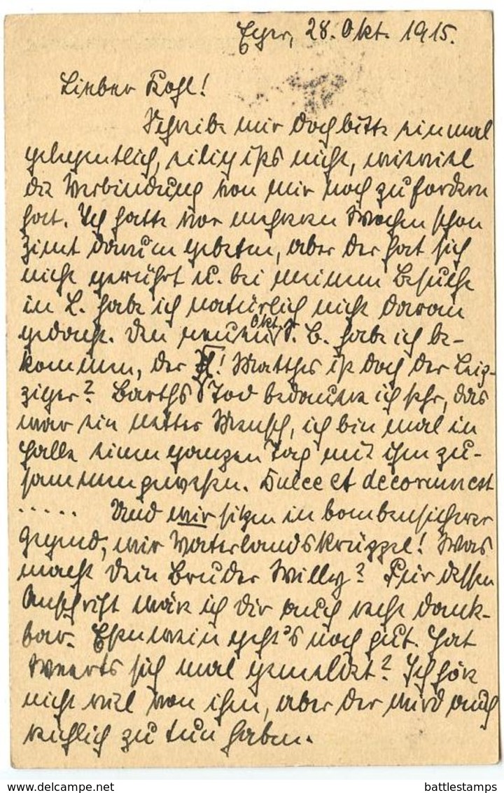 Austria 1915 5h. Franz Josef Postal Card Eben To Leipzig Germany, Censor - Cartes Postales