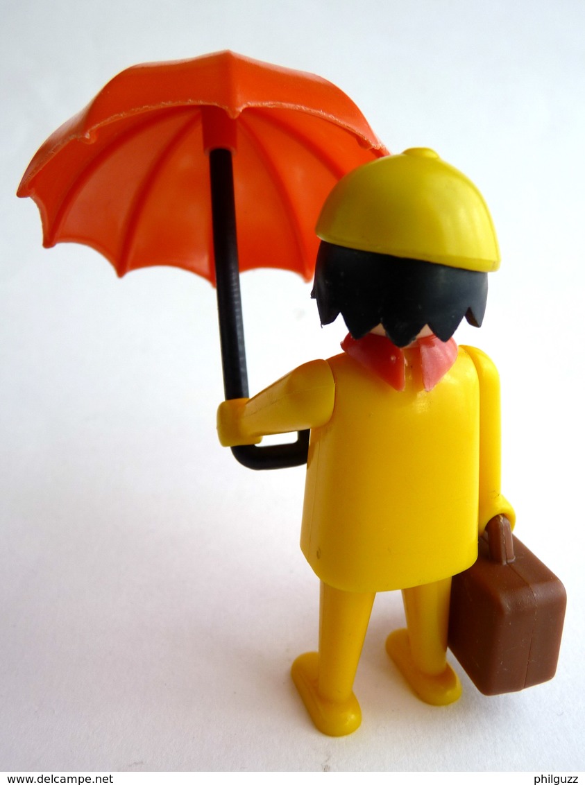 RARE FIGURINE PLAYMOBIL KLICKY 3322 VOYAGEUR AVEC PARAPLUIE En Loose 1975-76 - Playmobil