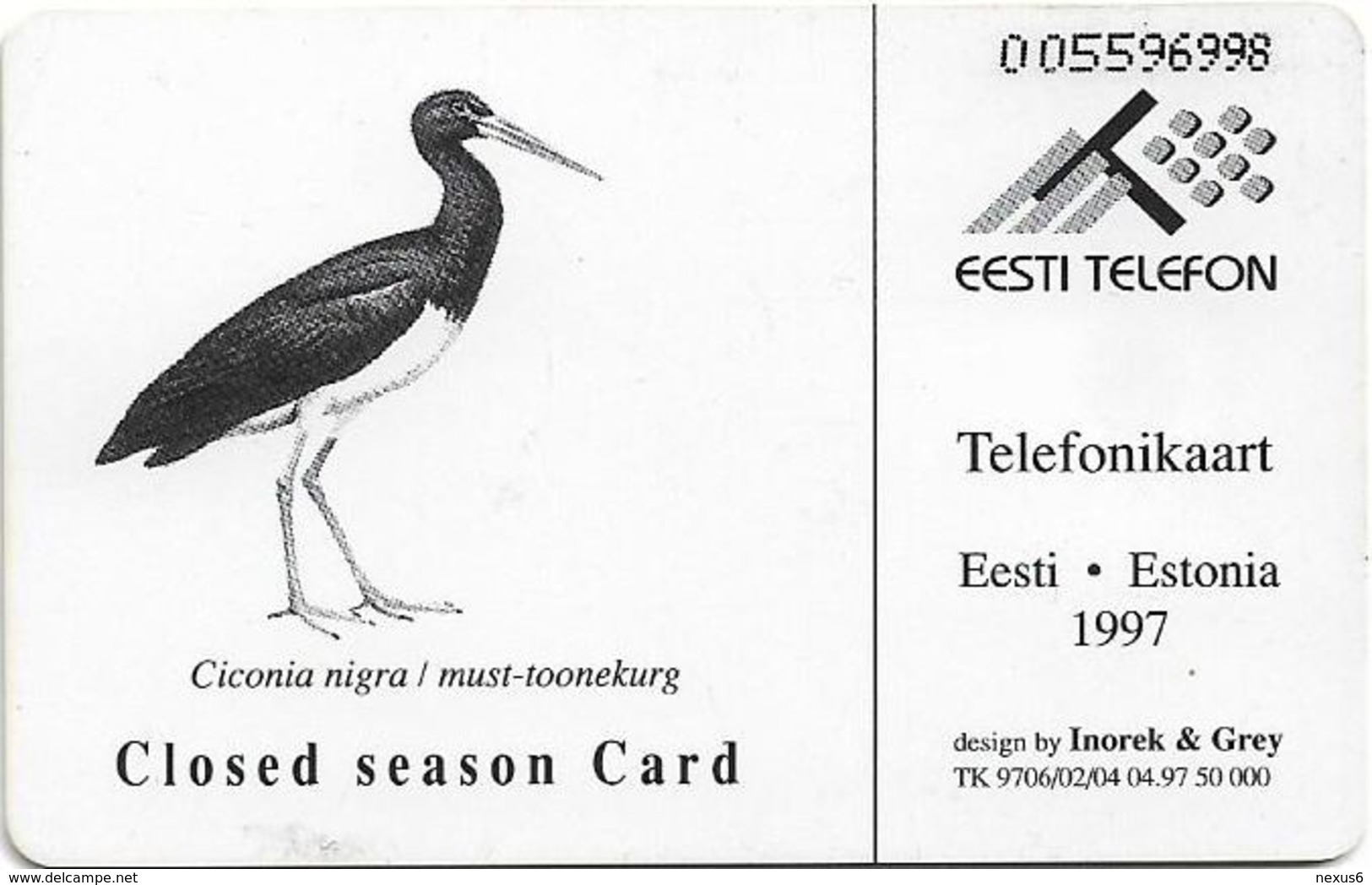 Estonia - Eesti Telefon - Black Stork - 04.1997, 50.000ex, Used - Estonia