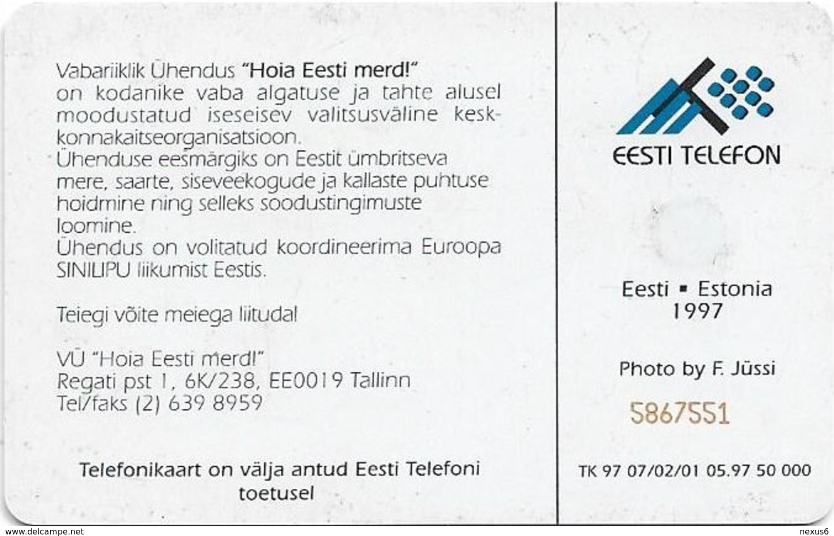 Estonia - Eesti Telefon - Keep The Estonian Sea Tidy! 05.1997, 50.000ex, Used - Estonia