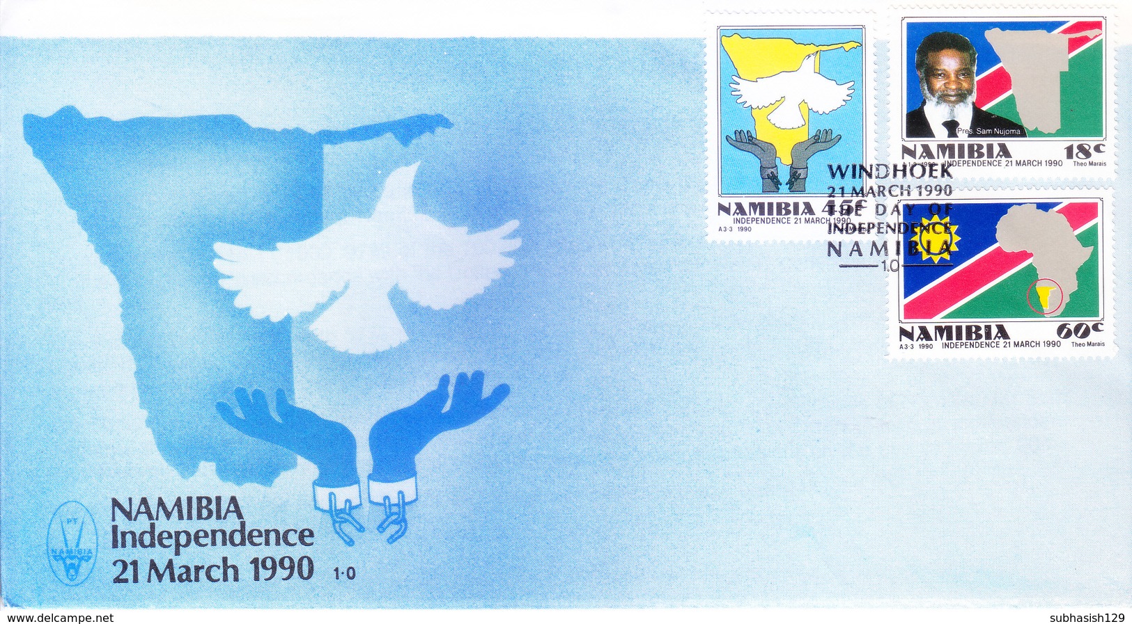 NAMIBIA : FIRST DAY COVER : NAMIBIA INDEPENDENCE - 21-03-1990, SET OF 3 - Namibia (1990- ...)
