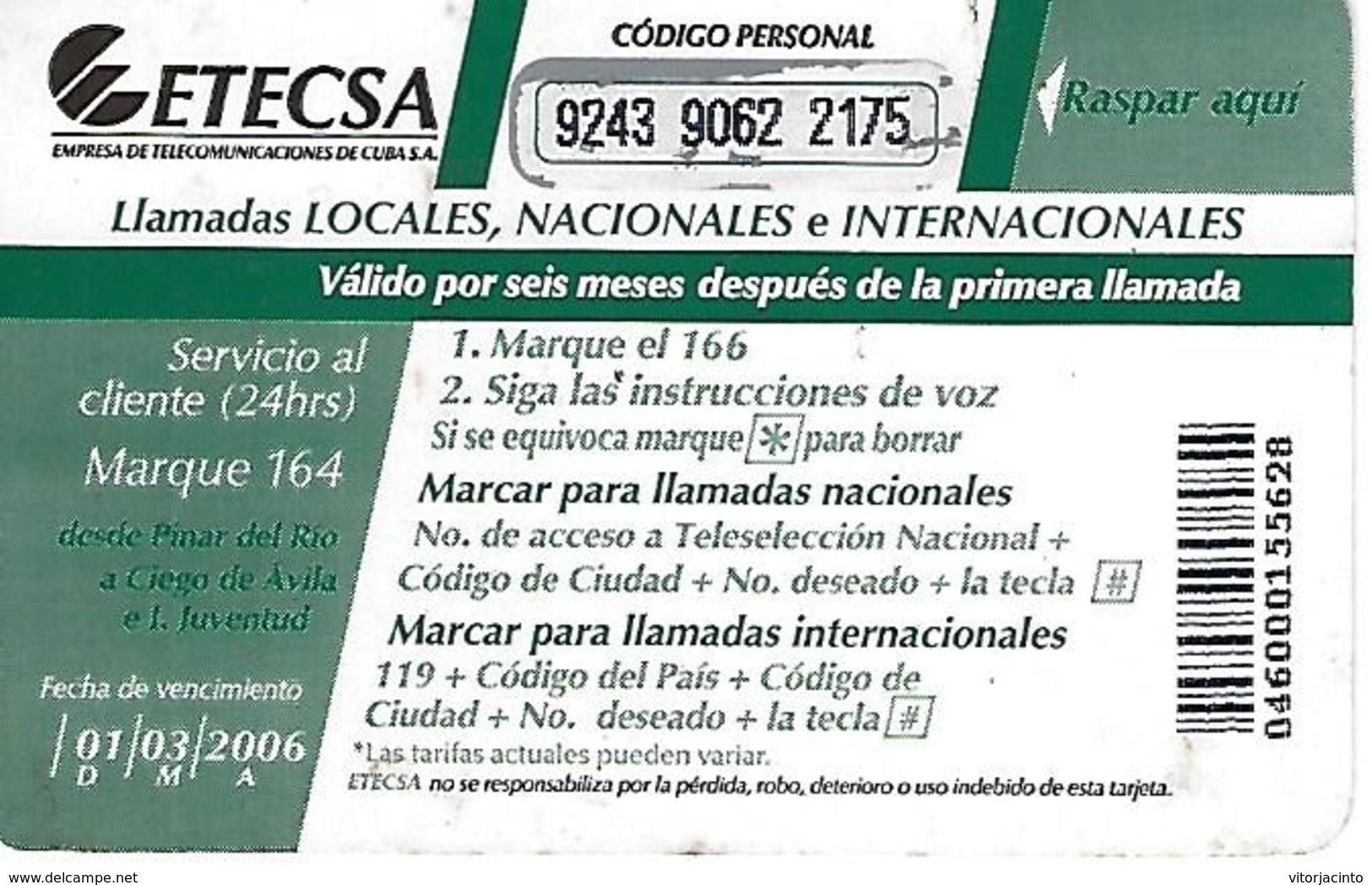 ETECSA - International, National And Local Callings - 10.00 USD - Cuba - Cuba