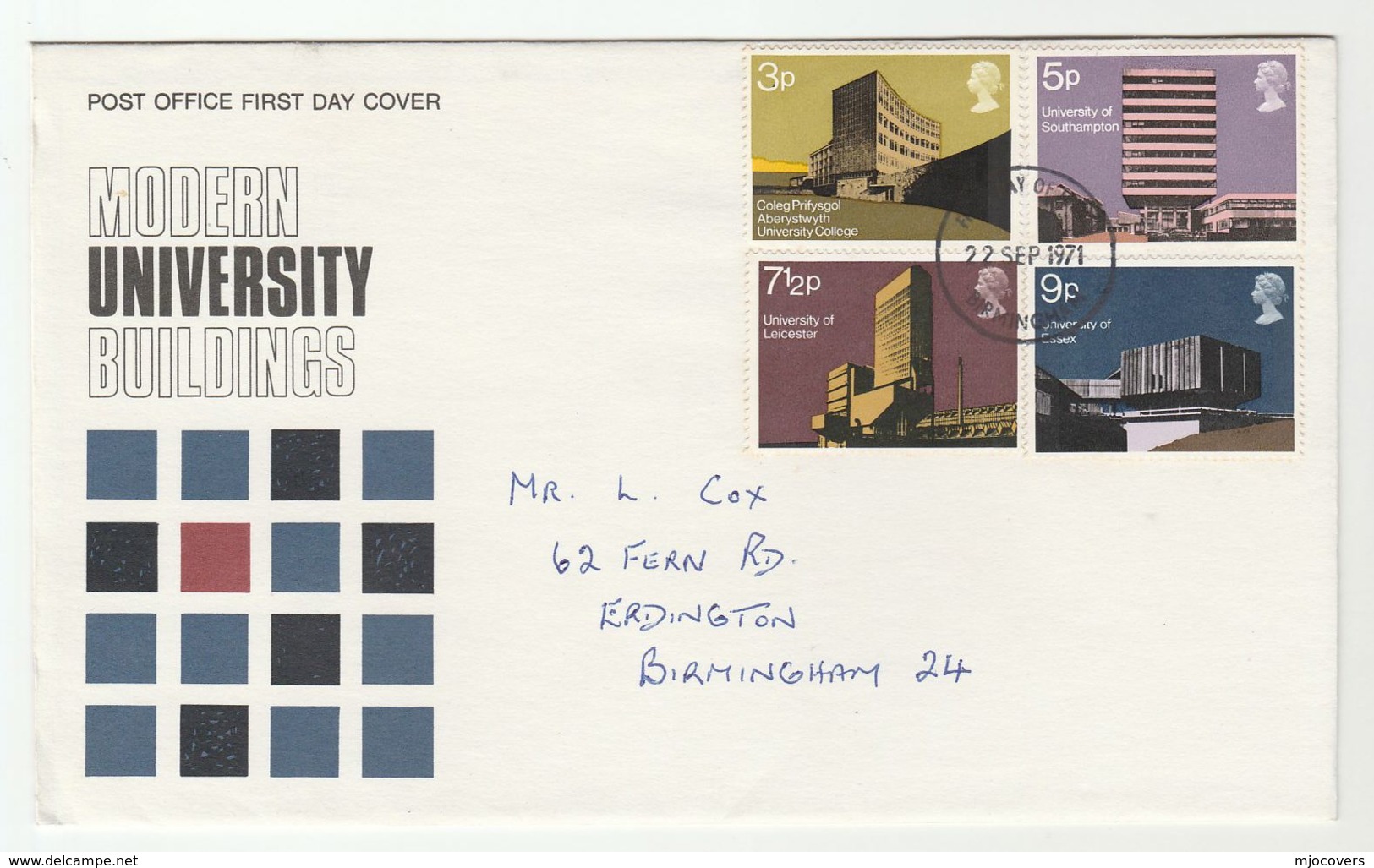 1971 Birmingham GB FDC UNIVERSITY Stamps Cover - 1971-1980 Decimal Issues