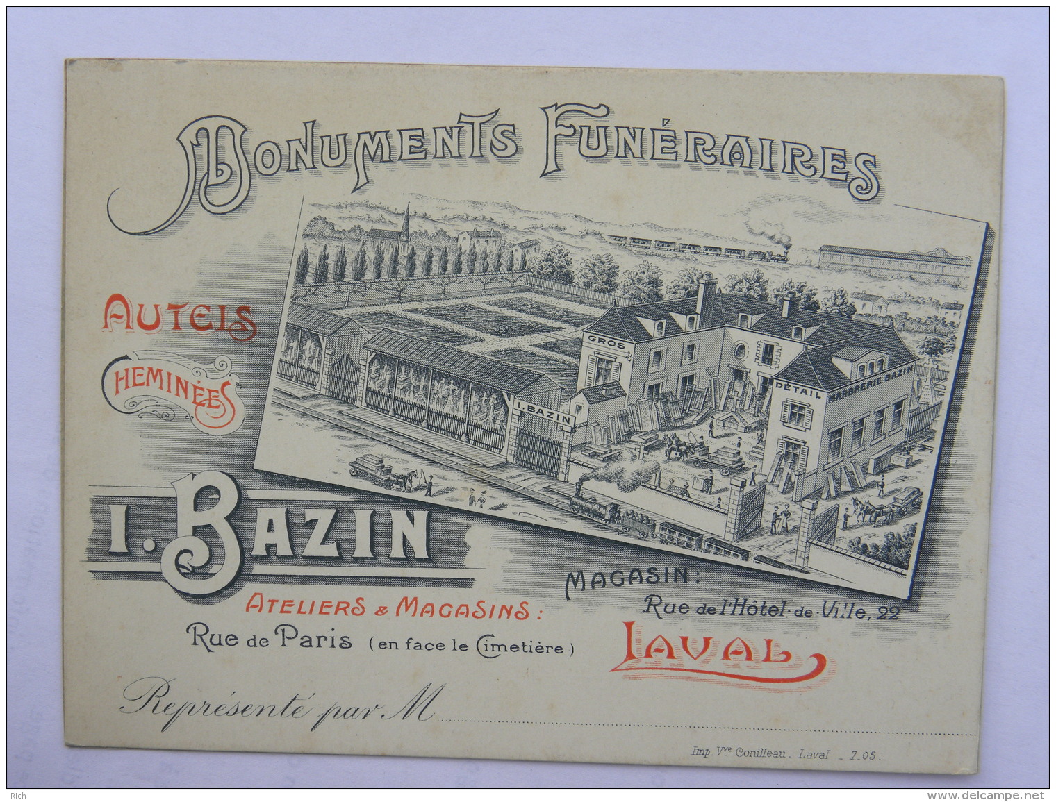 CPA (53) Mayenne - LAVAL - Carte Commerciale - I. BAZIN - Monuments Funéraires, Autels, Cheminées ... - Laval