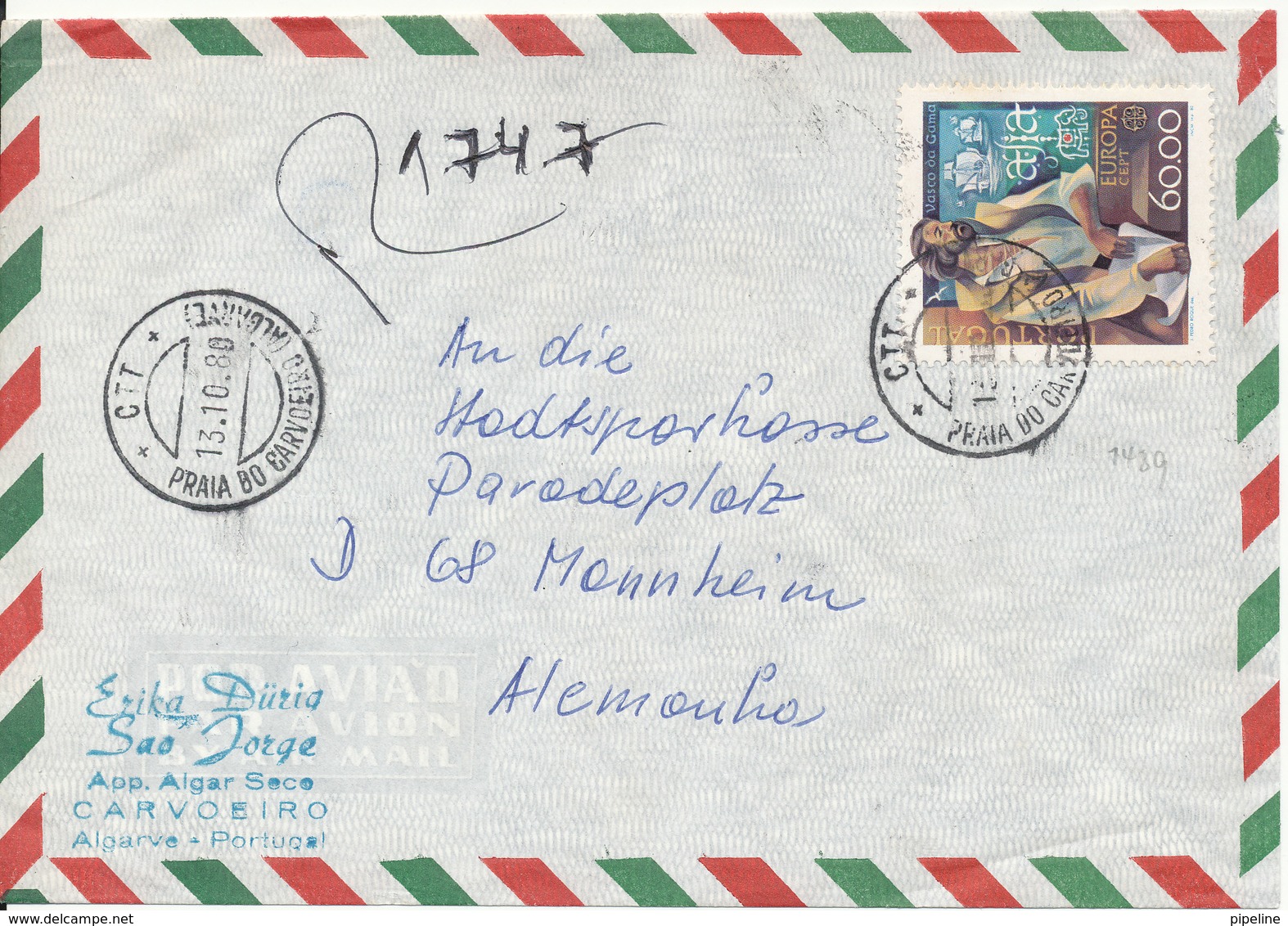 Portugal Registered Air Mail Cover Sent To Germany 13-10-1980 Single Franked Europa CEPT Stamp - Covers & Documents