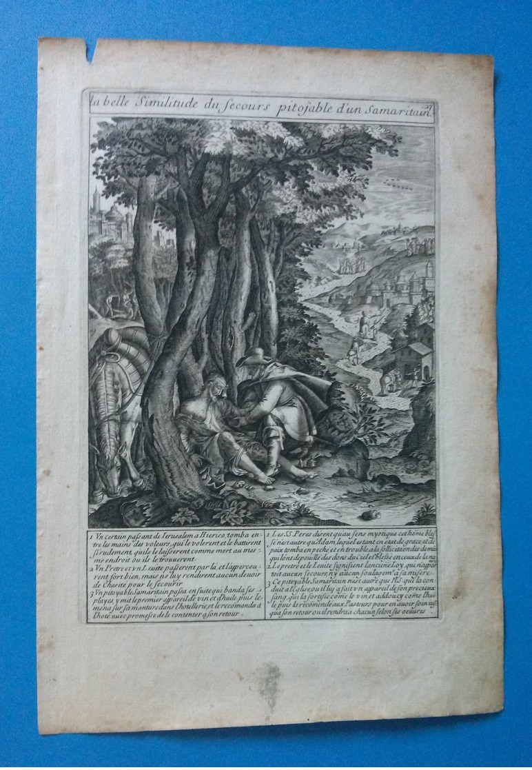 La Belle Similitude Du Secours Pitoyable D'un Samaritain, Gravure Ancienne De 1663. - Prints & Engravings