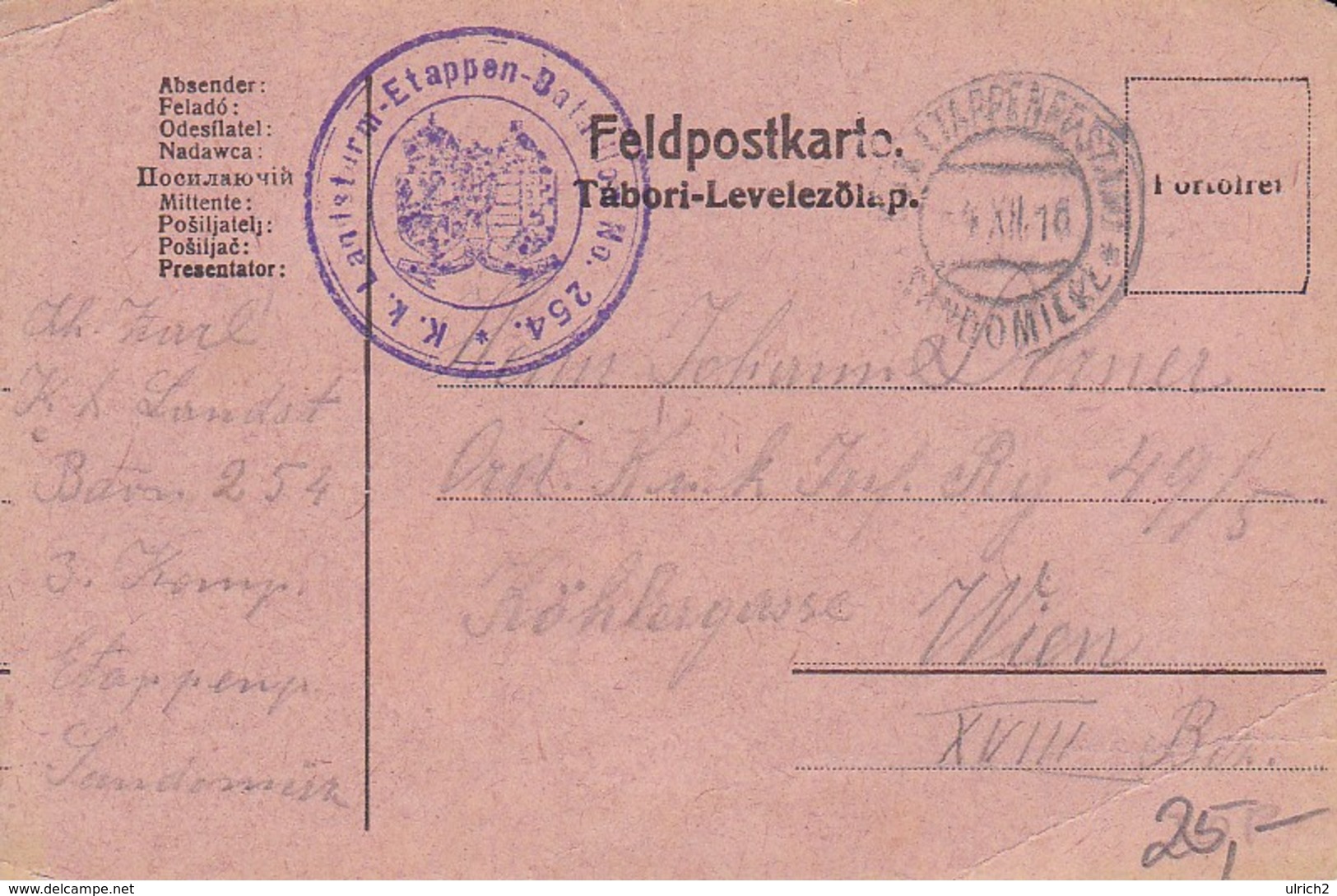 Feldpostkarte - K.k. Landsturm-Etappen-Bataillon No. 254 - 1918 (35276) - Briefe U. Dokumente