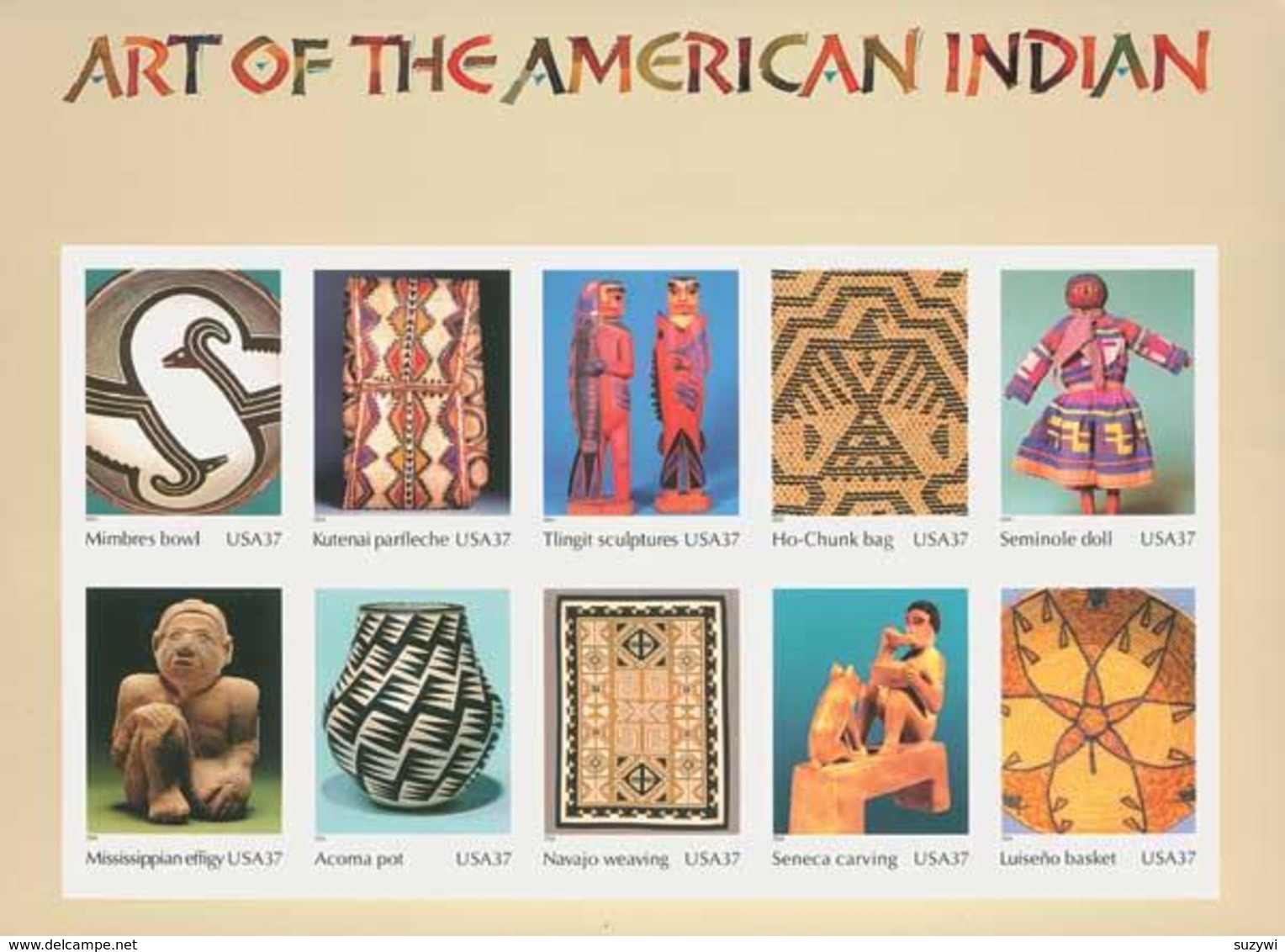 USA-Etats-Unis**ART INDIEN-FEUILLET 10vals-2004-NAVAJO-PUEBLO-SEMINOLE-POUPEES-PORCELAINE-DOLLS-POTTERY-BASKETS - Nuevos