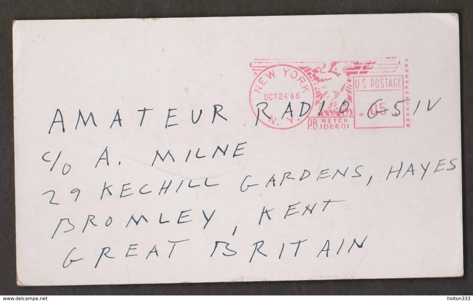 QSL Card New York To England 1946 - Radio Amateur