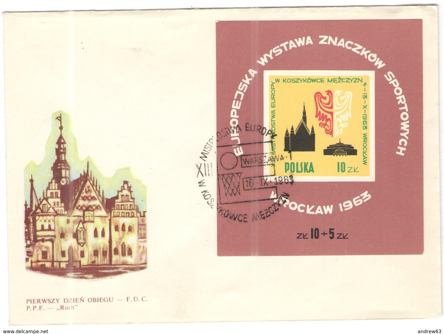 POLONIA - POLSKA - POLAND - 1963 - EUROPEJSKA WYSTAWA ZNACZKOW SPORTOWYCH - FDC - BASKETBALL - FDC