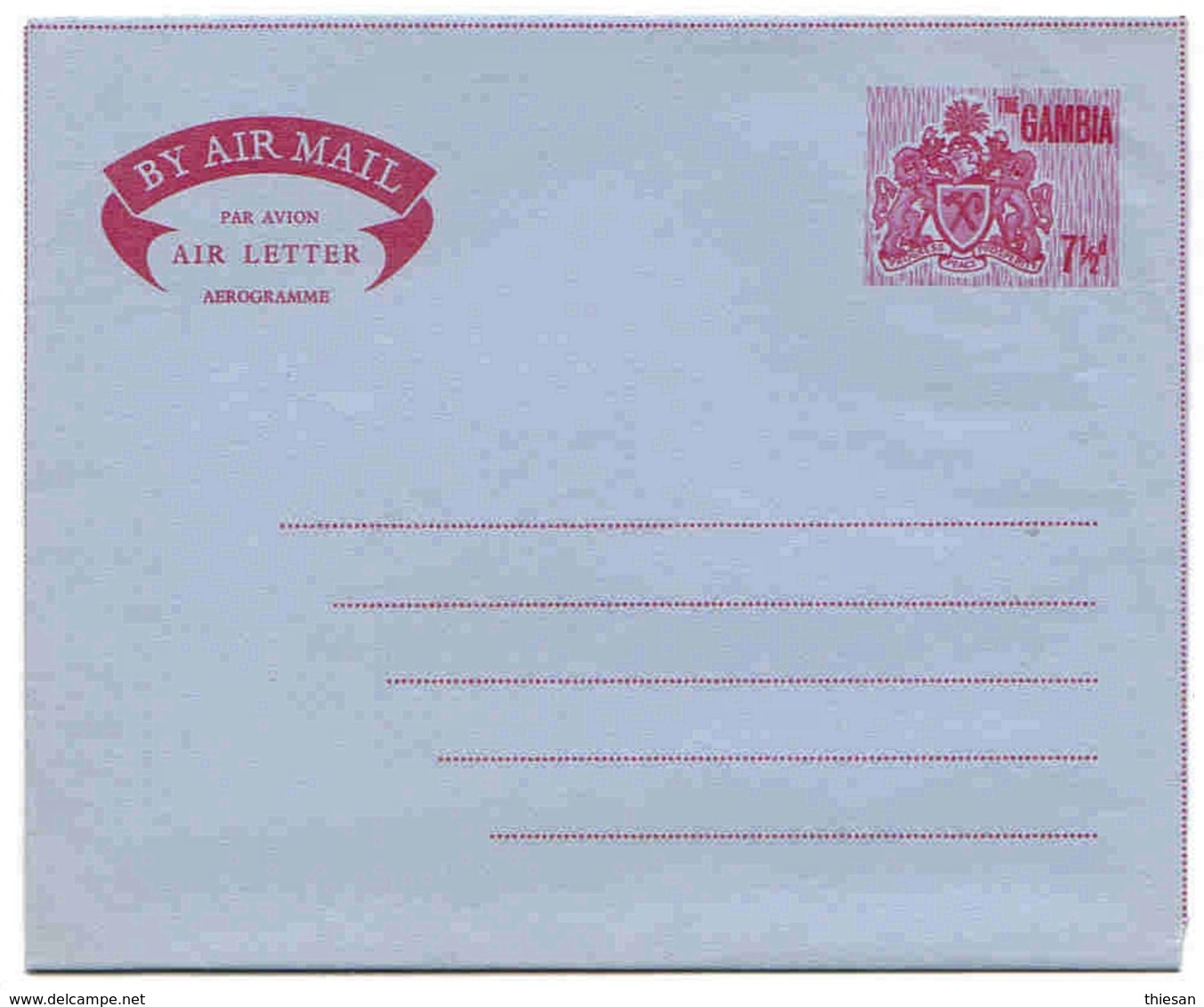 Gambie Aérogramme 7 1/2 D Aerogram Air Letter Entier Entero Ganzsache Lettre Carta Belege Airmail Cover - Gambia (...-1964)