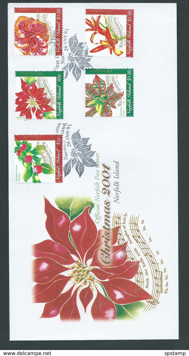 Norfolk Island 2001 Christmas Flowers Set Of 5 On Official FDC - Isola Norfolk