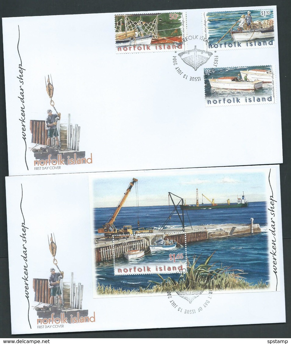 Norfolk Island 2004 Working Ships Set Of 3 & Miniature Sheet On 2 Official FDC - Norfolk Island