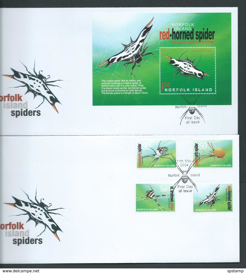 Norfolk Island 2004 Spiders Set 4 & Miniature Sheet On 2 Official FDC - Norfolk Island