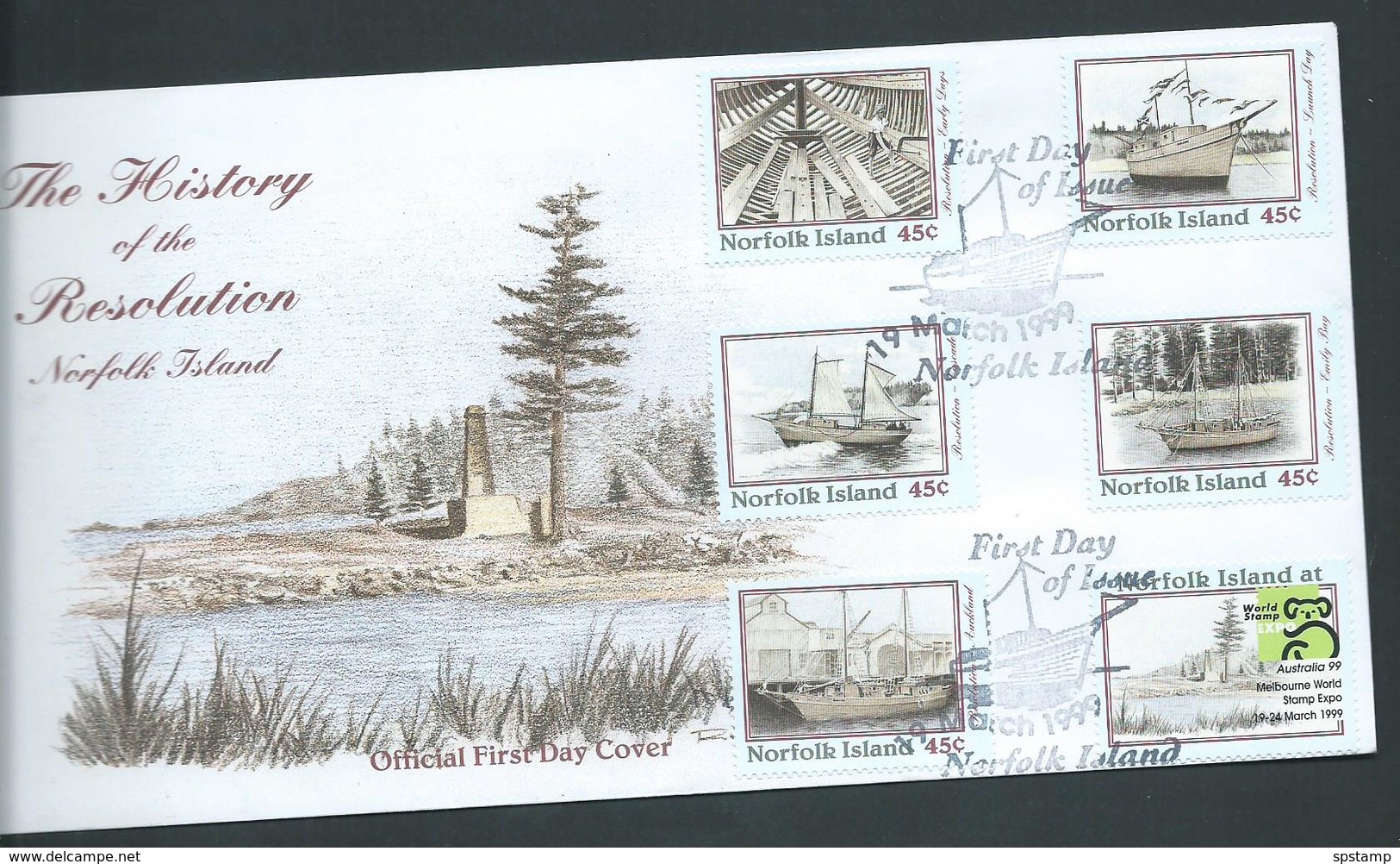 Norfolk Island 1999 Ship Resolution History Booklet Stamps Set 5 & Label On Official FDC - Norfolk Island