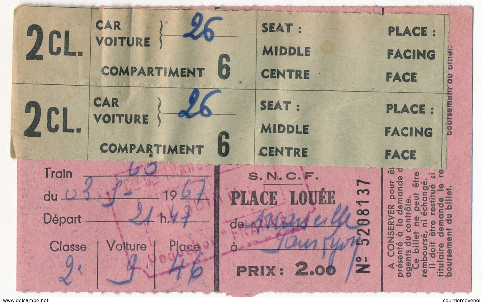 Réservations SNCF / Wagons Lits COOK - Cartes De Participation Au Voyage Accompagné "Aux Deux Rives Du Niagara" Mai 1967 - Autres & Non Classés