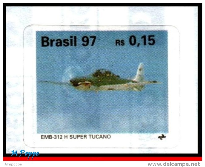 Ref. BR-2619-23 BRAZIL 1997 PLANES, AVIATION, BRAZILIAN AIRPLANES,, TUCANO, BRASILIA, MI# 2740-44,MNH 5V Sc# 2619-2623 - Unused Stamps